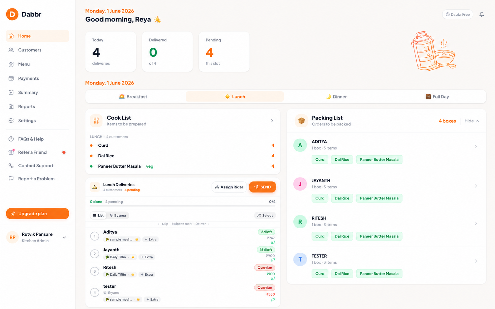 Dabbr dashboard